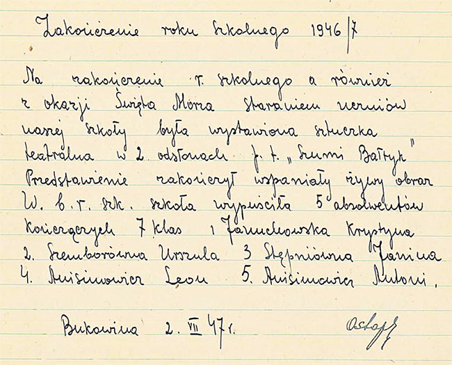 14 Szkoła Bukowina - Kronika 1945-1956