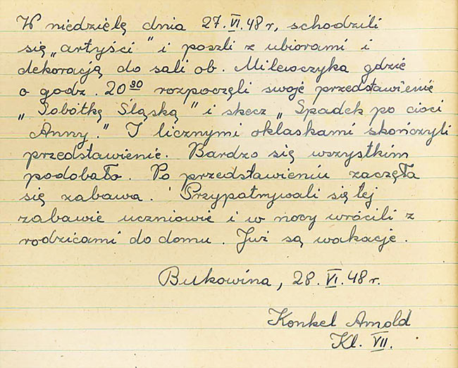 27 Szkoła Bukowina - Kronika 1945-1956